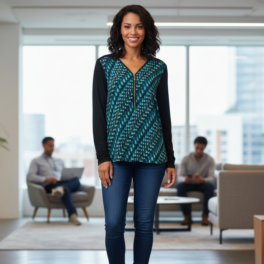 Adrianna Papell Long Sleeve Blue Pattern